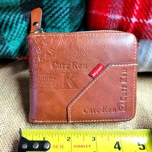 Brown leather unisex zip around wallet silver hardware